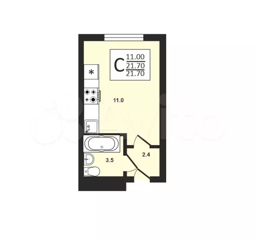 Квартира-студия, 21,7 м, 5/21 эт. - Фото 0