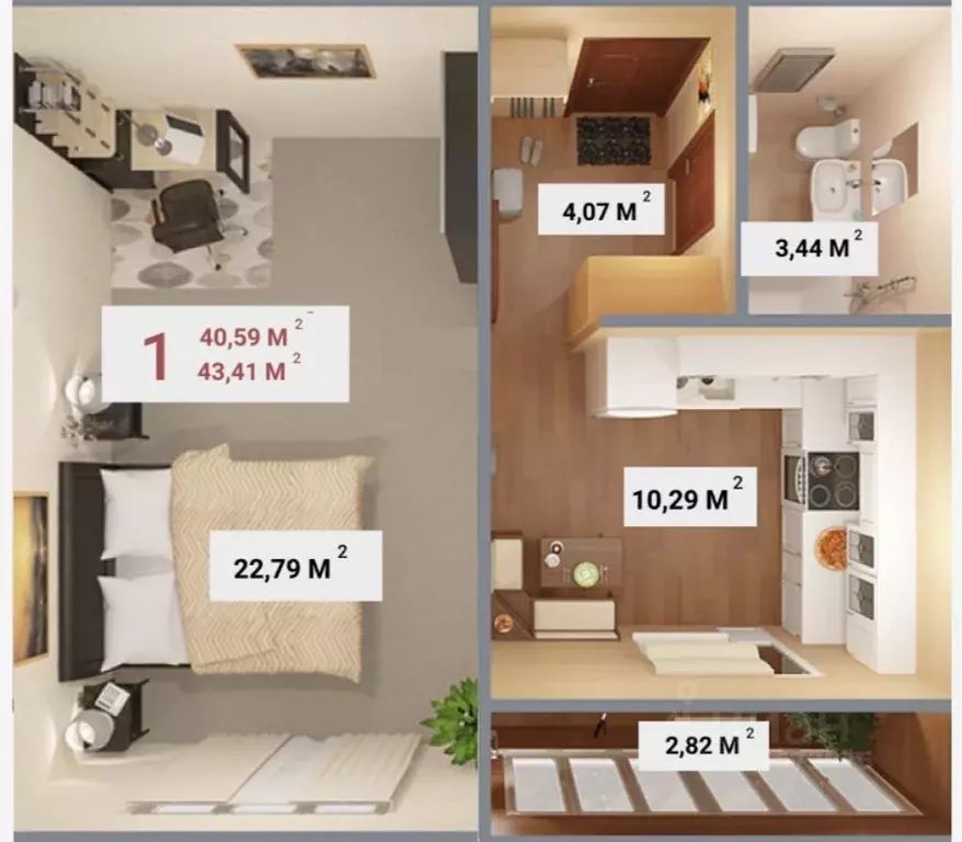 1-к кв. Тверская область, Тверь бул. Гусева, 57 (43.41 м) - Фото 2
