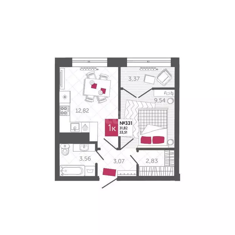 1-комнатная квартира: Тула, Калужское шоссе, 20к3 (33.5 м) - Фото 1