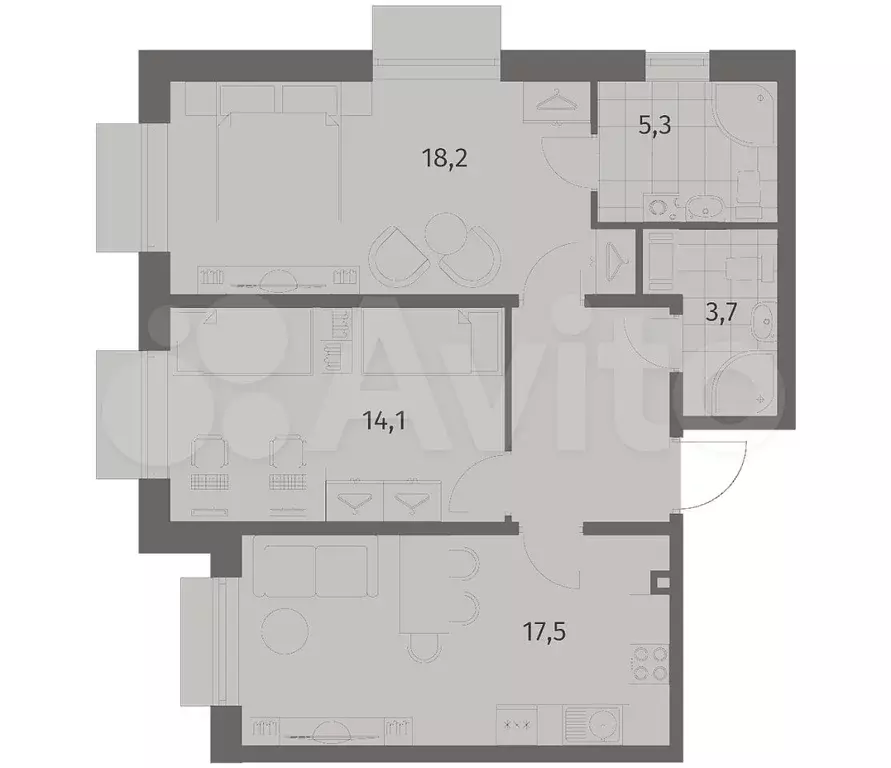 2-к. квартира, 65,6 м, 2/8 эт. - Фото 1