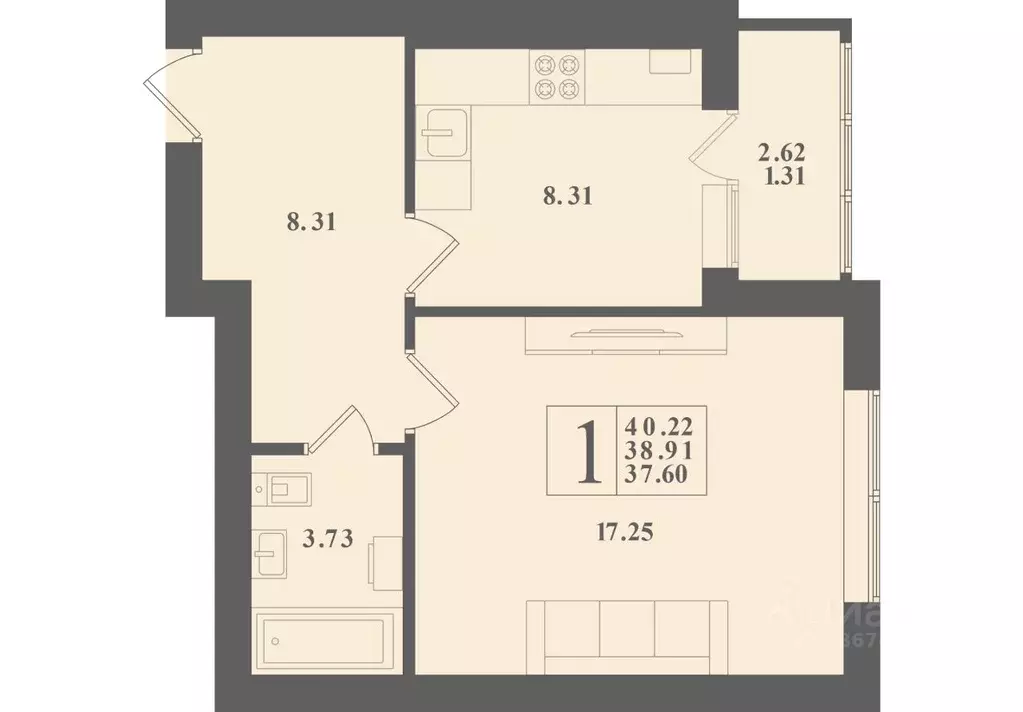 1-к кв. Калининградская область, Зеленоградский муниципальный округ, ... - Фото 1