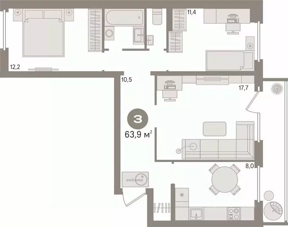3-к кв. Свердловская область, Екатеринбург ул. Техническая, 152 (63.9 ... - Фото 2