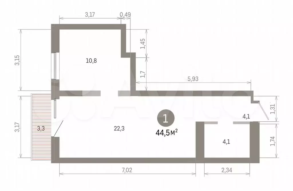 1-к. квартира, 44,5 м, 5/8 эт. - Фото 1