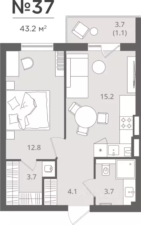 1-к кв. Калининградская область, Калининград Стекольная ул., 41 (40.6 ... - Фото 1