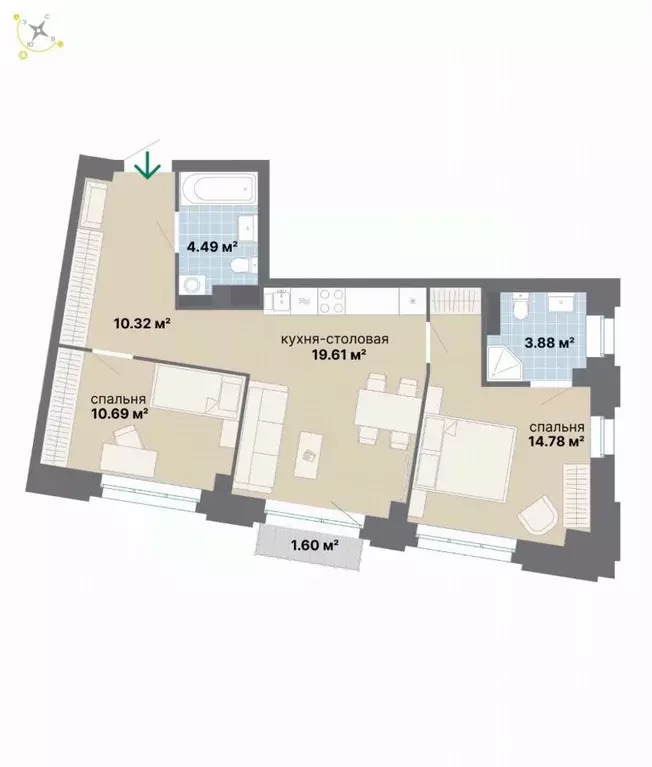 2-к кв. Свердловская область, Екатеринбург Эльмаш жилрайон,  (65.37 м) - Фото 1