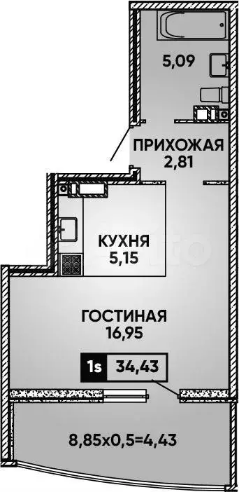 1-к. квартира, 38,9 м, 8/24 эт. - Фото 0