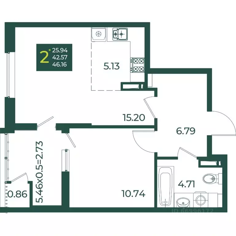 2-к кв. Краснодарский край, Краснодар Образцово мкр,  (46.16 м) - Фото 1