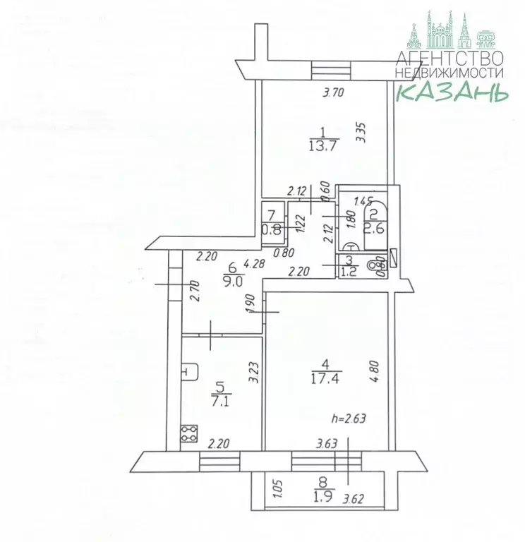 2-к кв. Татарстан, Казань Окольная ул., 30 (51.8 м) - Фото 1