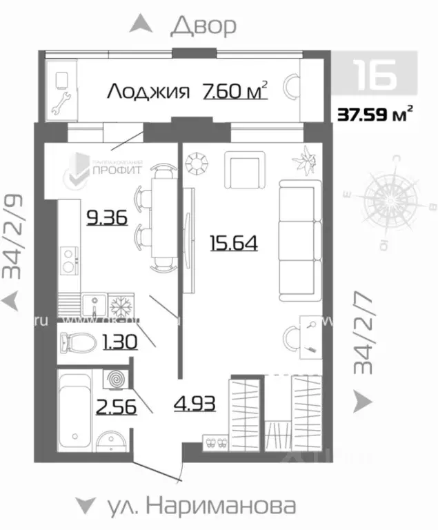 1-к кв. Татарстан, Набережные Челны ул. Раскольникова, 5В (39.0 м) - Фото 2