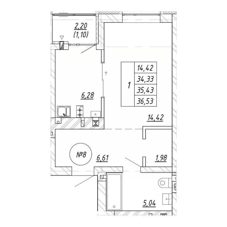 1-к кв. Калининградская область, Зеленоградск  (35.43 м) - Фото 1
