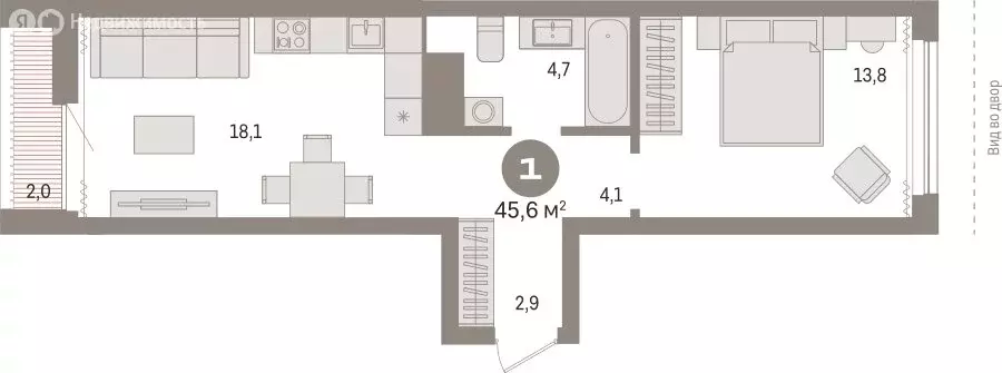 1-комнатная квартира: Новосибирск, улица Аэропорт, 88 (45.55 м) - Фото 1