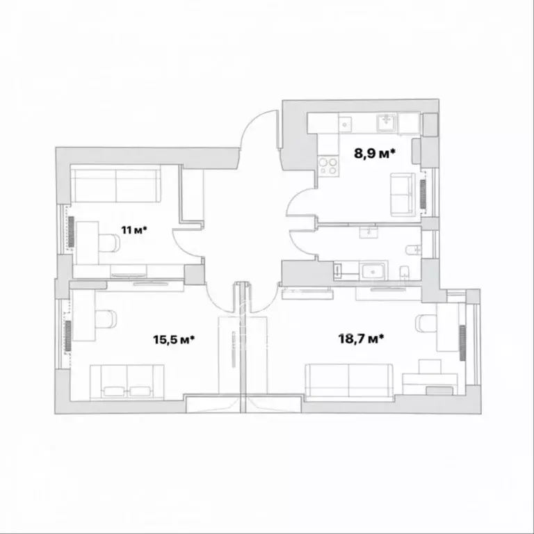 3-к кв. Москва ул. Усачева, 29К7 (68.5 м) - Фото 2