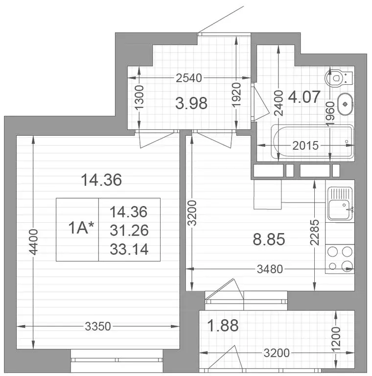 1-комнатная квартира: Казань, улица Петра Полушкина, 10/2 (33.14 м) - Фото 0