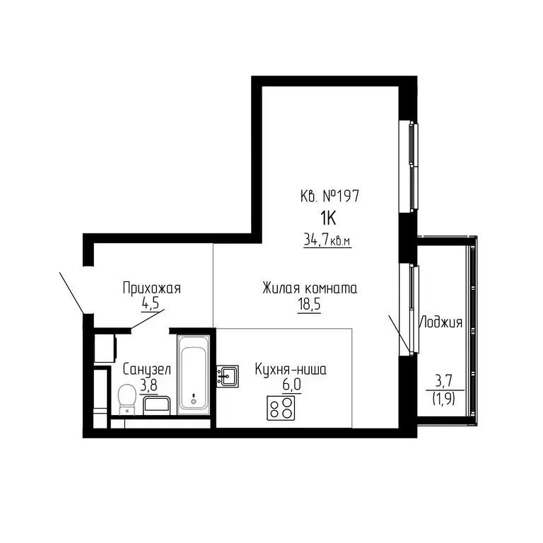 1-комнатная квартира: Новый, ЖК ДНС Сити (34.7 м) - Фото 0