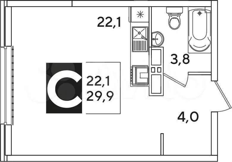 Квартира-студия, 29,9м, 10/16эт. - Фото 1