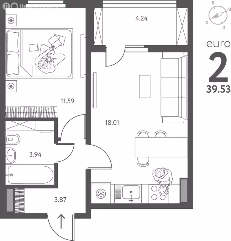 1-комнатная квартира: Липецк, улица Перова, 2Г (39.53 м) - Фото 1