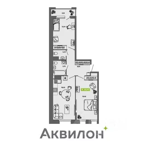 2-к кв. Архангельская область, Архангельск Ломоносовский округ,  (65.4 ... - Фото 0
