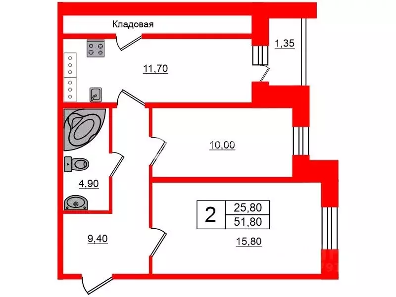 2-к кв. Санкт-Петербург Варшавская ул., 19к2 (51.8 м) - Фото 1