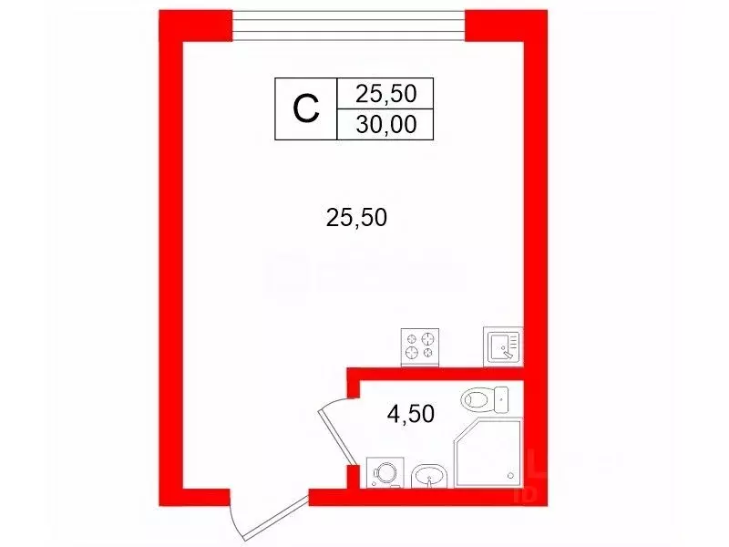 Студия Ленинградская область, Всеволожск ул. Шевченко, 18К3 (30.0 м) - Фото 1