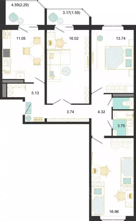 3-к кв. Московская область, Домодедово ул. Текстильщиков, 45 (78.59 м) - Фото 1