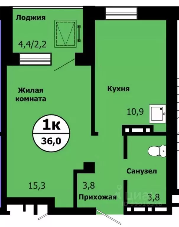 1-к кв. Красноярский край, Красноярск ул. Лесников, 51 (35.1 м) - Фото 0