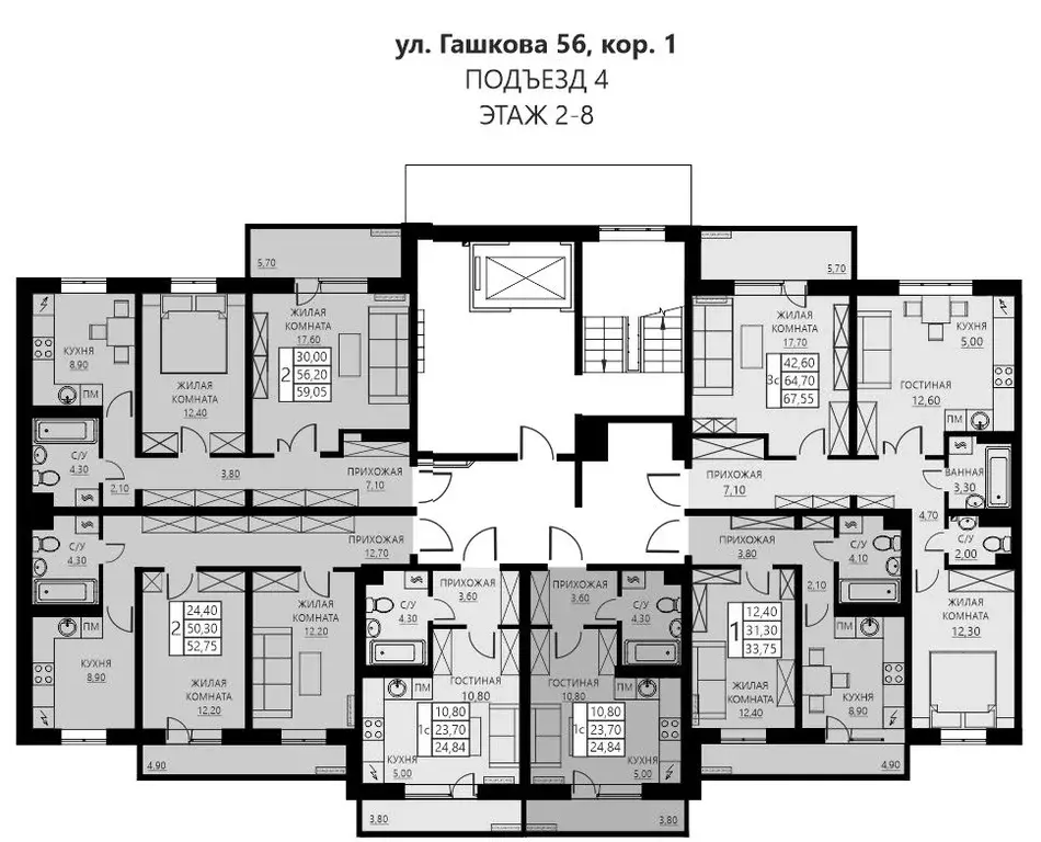 2-к кв. Пермский край, Пермь ул. Гашкова, 56к1 (59.05 м) - Фото 1