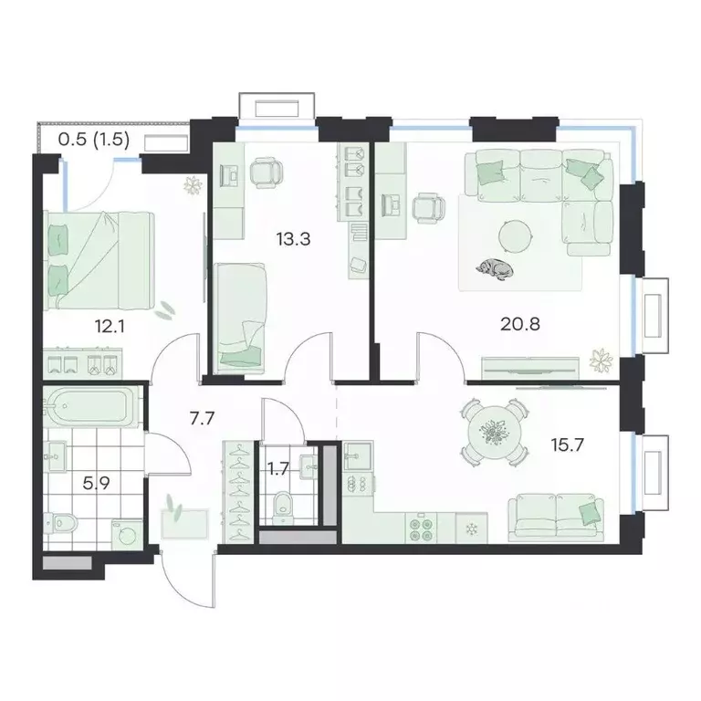 3-к кв. Московская область, Раменское G3 Михалевич жилой комплекс ... - Фото 1