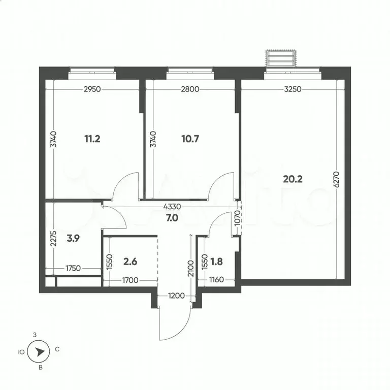 2-к. квартира, 57,4 м, 9/14 эт. - Фото 1
