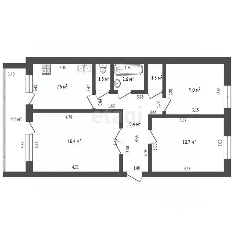 3-к кв. Башкортостан, Стерлитамак ул. Сакко и Ванцетти, 72 (58.5 м) - Фото 1