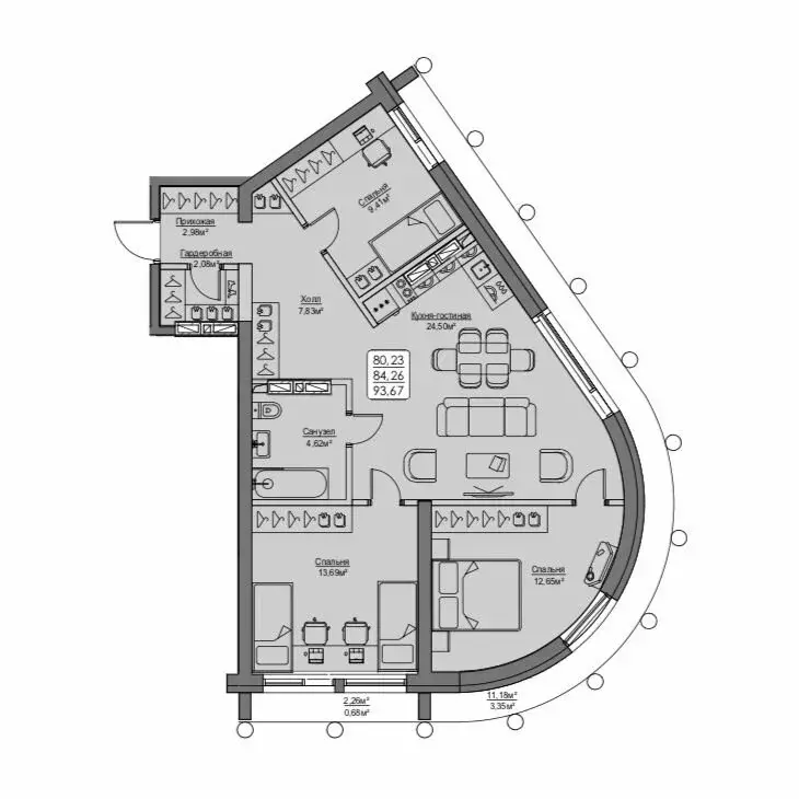 3-комнатная квартира: Владивосток, улица Мыс Кунгасный, 3Б (84.26 м) - Фото 1