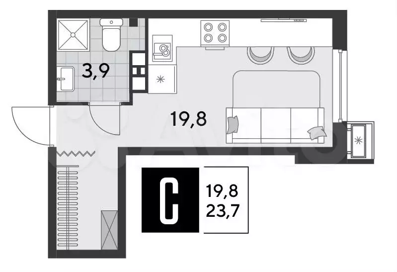 Квартира-студия, 23,7 м, 9/18 эт. - Фото 1