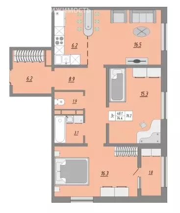 3-комнатная квартира: Оренбург, улица Юркина, 10 (80 м) - Фото 0