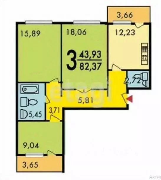 3-к кв. Тверская область, Тверь Дачная ул., 57 (82.5 м) - Фото 2