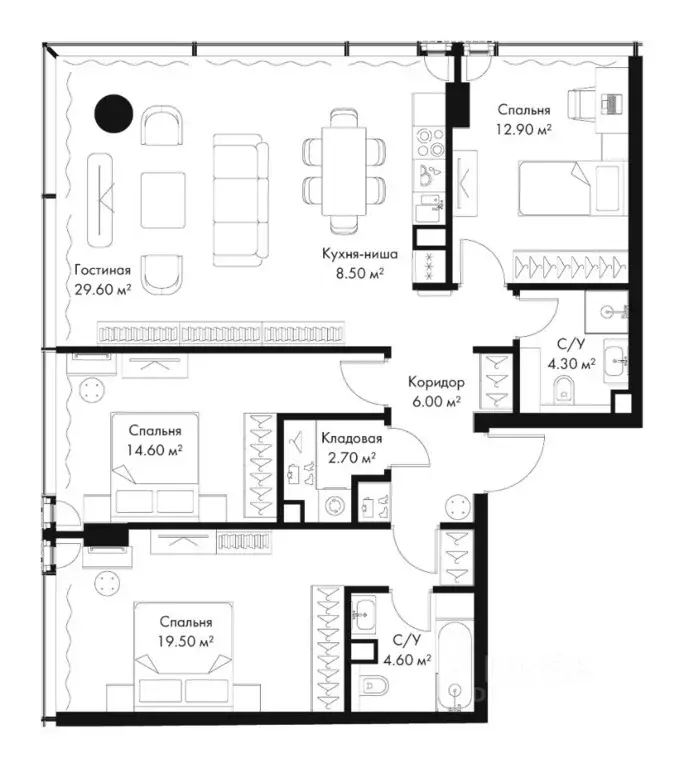 3-к кв. Москва Северный ао, Беговой р-н, Слава жилой комплекс (102.7 ... - Фото 1