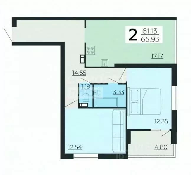 3-к кв. Липецкая область, Липецк ул. Качалова (65.66 м) - Фото 2