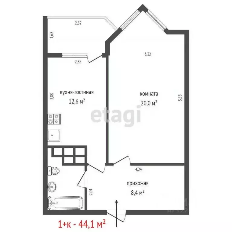 1-к кв. Свердловская область, Екатеринбург ул. Бажова, 68 (44.1 м) - Фото 2