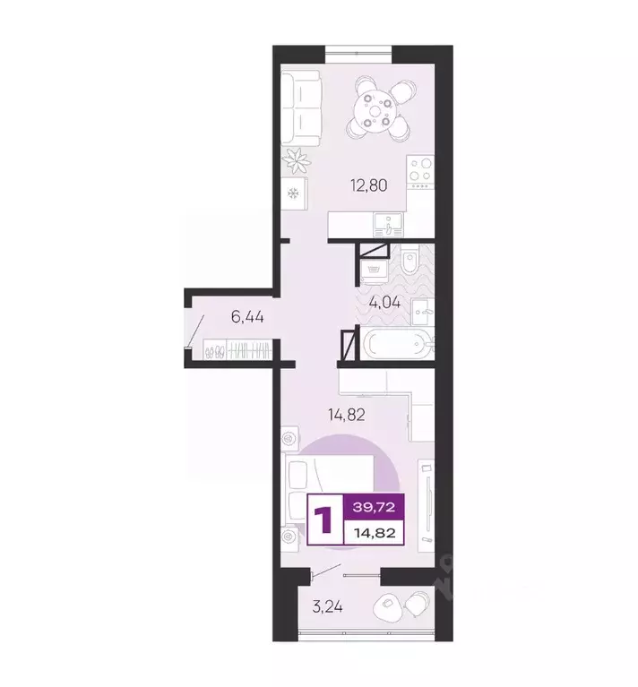 1-к кв. Брянская область, Брянск ул. А.К. Толстого, 3Б (39.72 м) - Фото 1