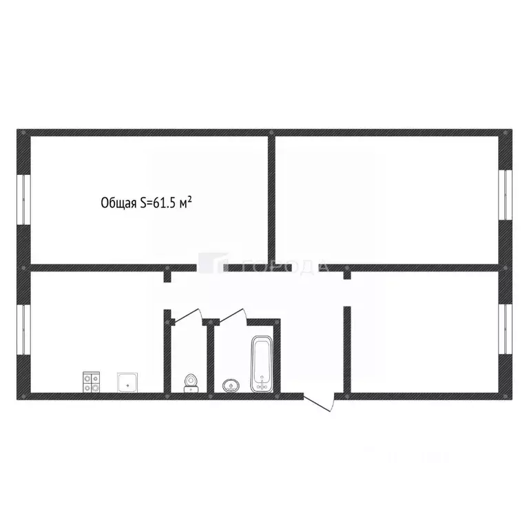 3-к кв. Алтайский край, Барнаул ул. Новосибирская, 22 (61.5 м) - Фото 2