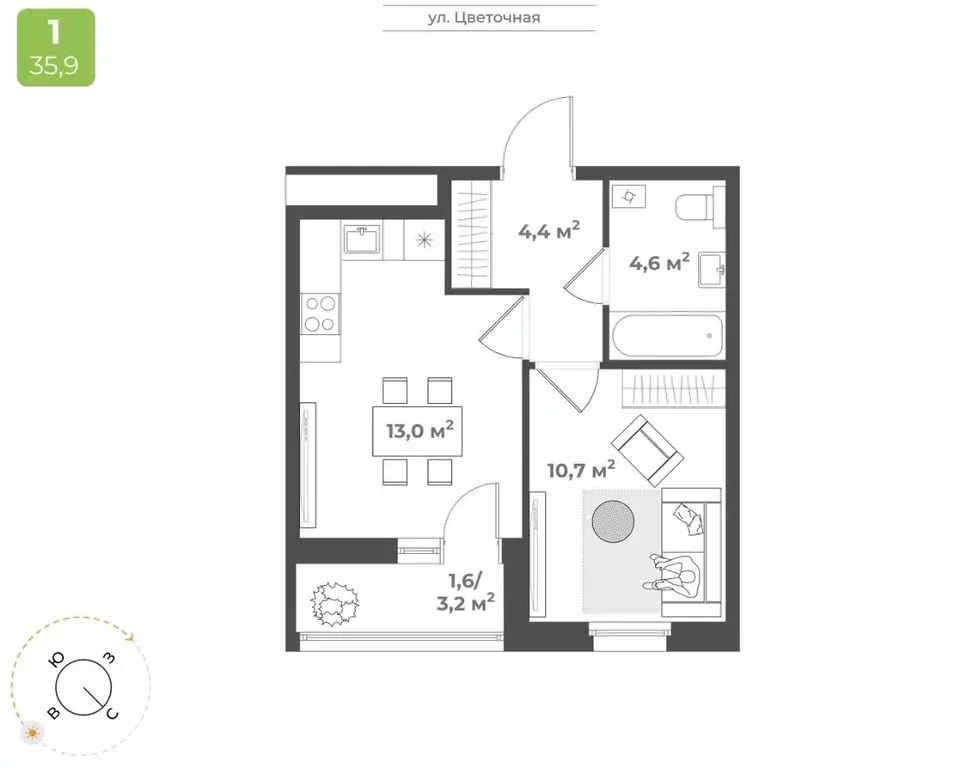 1-к кв. Тверская область, Тверь Соминка мкр,  (34.3 м) - Фото 1