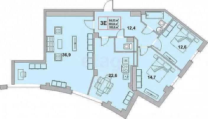 3-к кв. Белгородская область, Белгород Харьковская ул., 3 (105.6 м) - Фото 2