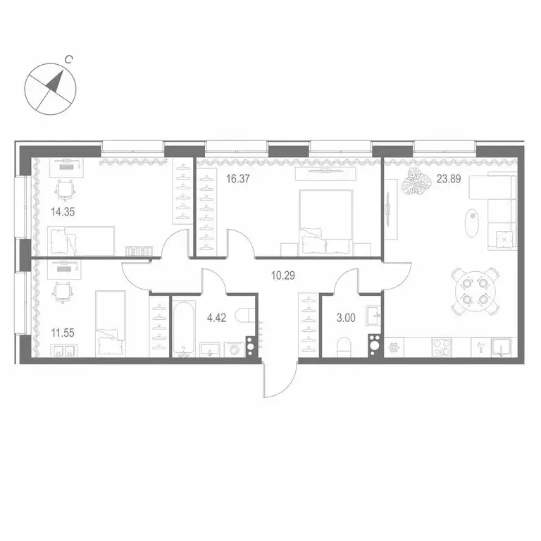 3-комнатная квартира: Санкт-Петербург, Матисов остров (83.87 м) - Фото 1