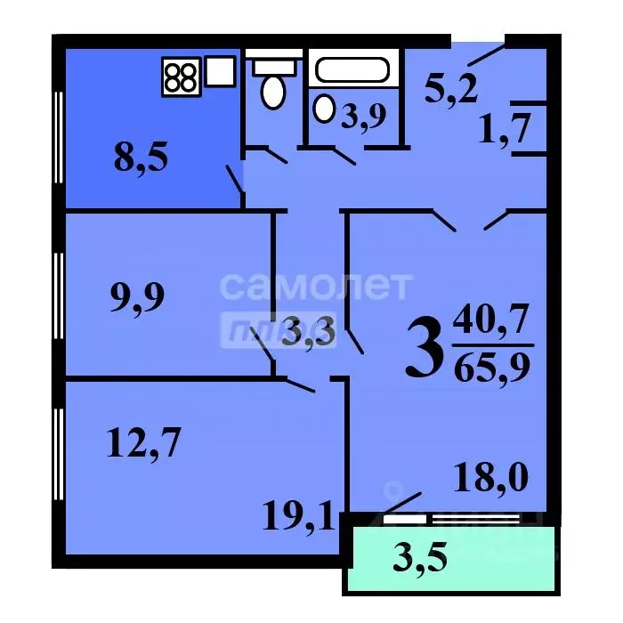 3-к кв. Москва Илимская ул., 8/2 (65.9 м) - Фото 2