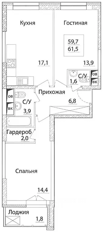 2-к кв. Москва Хорошевское ш., 25Ак3 (61.0 м) - Фото 1