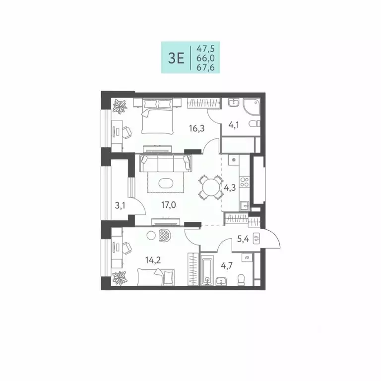 3-к кв. Пермский край, Пермь ул. Левченко, 8 (67.6 м) - Фото 1