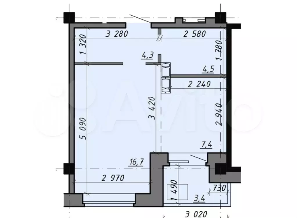 1-к. квартира, 32,7 м, 7/8 эт. - Фото 0