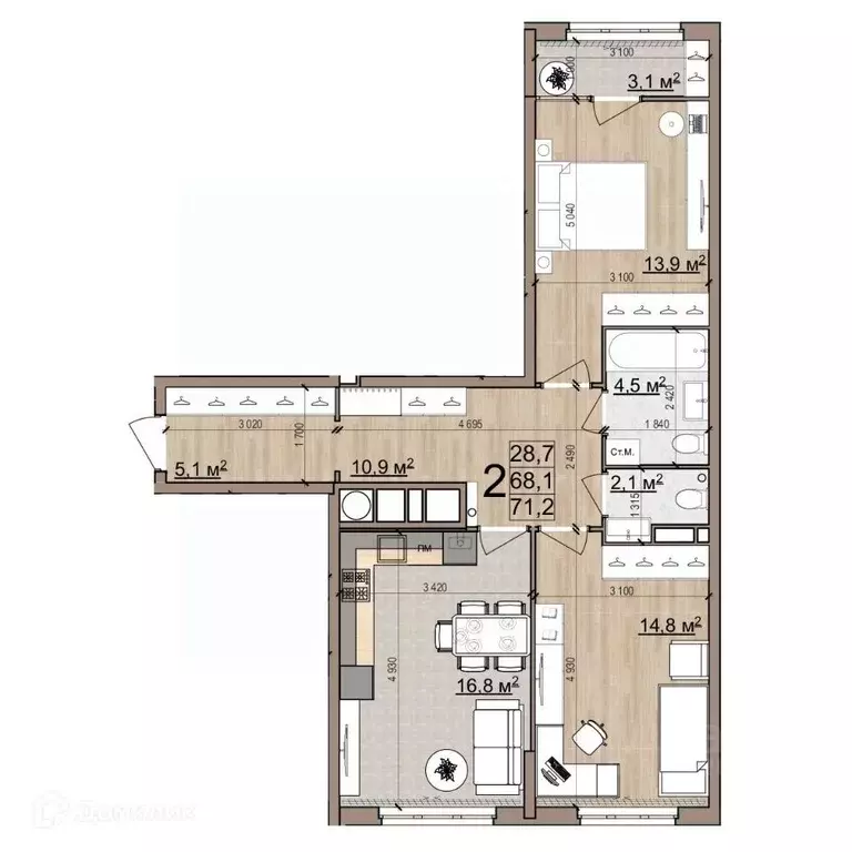 2-к кв. Рязанская область, Рязань Еврокласс жилой комплекс (71.2 м) - Фото 1