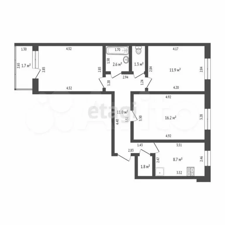 3-к. квартира, 67,9 м, 4/9 эт. - Фото 0