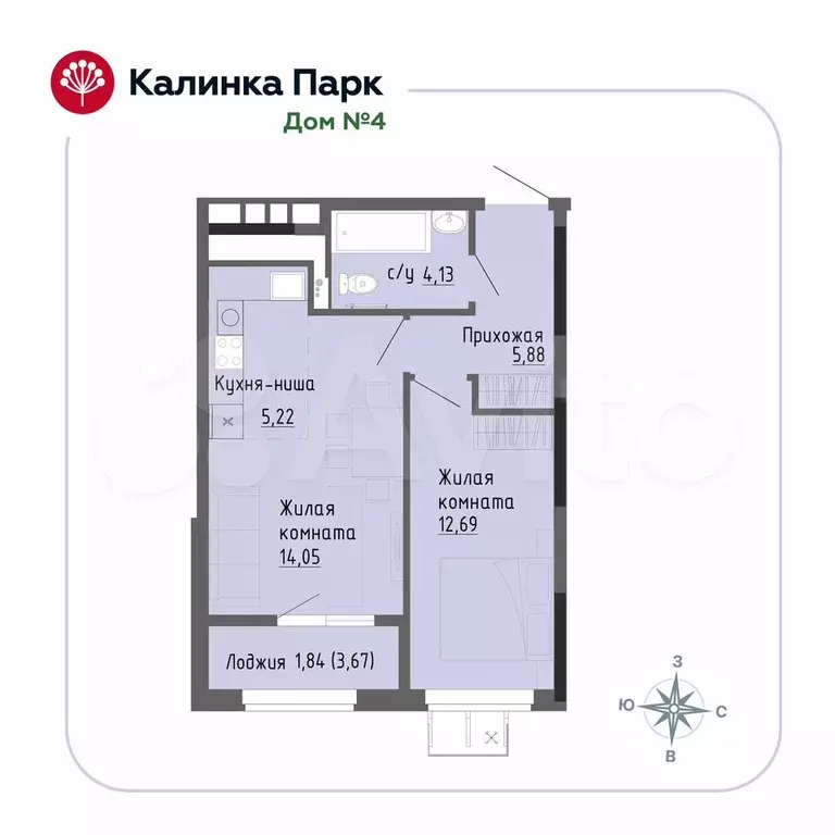 1-к. квартира, 43,8 м, 8/17 эт. - Фото 0