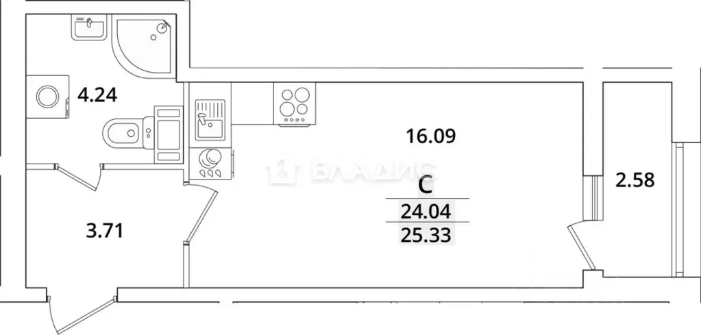 Студия Санкт-Петербург просп. Маршала Блюхера, 3к3 (25.05 м) - Фото 2