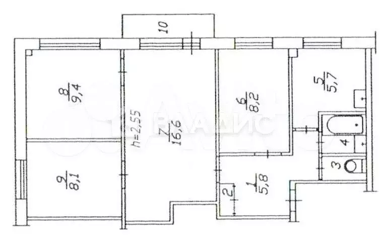 4-к. квартира, 58,7 м, 2/5 эт. - Фото 0